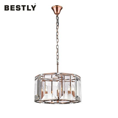 Moderne pendellamper med klart skjærende glass i rød kobberfinish